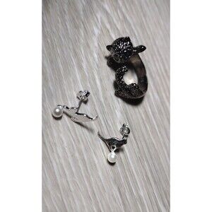 Cat Lovers Earrings & Ring Bundle - New